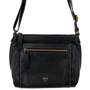 Fossil Pebble Grain Leather Crossbody Black Bag